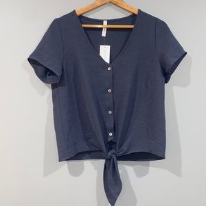 Mia & Tess The Paper Store Solid Blue Short-Sleeve Blouse NWT